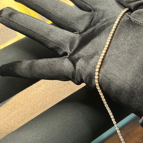 18K Yellow Gold Plated Tennis Bracelet with Simulated Stones - Picture 3 of 7